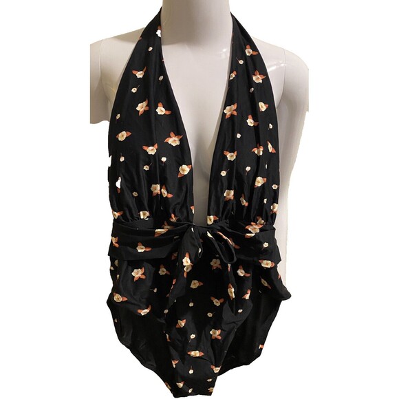 WeWoreWhat XL One Piece Halter Swimwear Black Floral NWT Swim Romantic Coquette - Picture 6 of 8